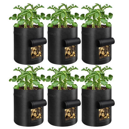 6 Pack Grow Bags, 10 Gallon Potato Growing Bags Breathable Fabric Vegetable Planter Bag with Flap and Handles Large Garden Pots Potato Growing Containers for Vegetables, Fruits and More, Black