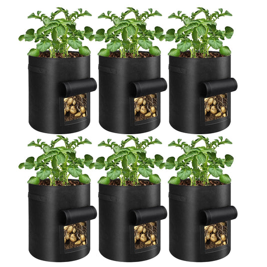 6 Pack Grow Bags, 10 Gallon Potato Growing Bags Breathable Fabric Vegetable Planter Bag with Flap and Handles Large Garden Pots Potato Growing Containers for Vegetables, Fruits and More, Black
