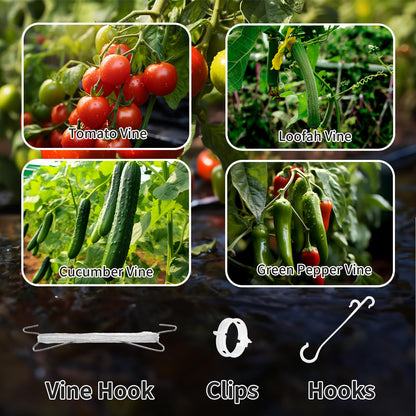 30pcs Tomato Hooks with String, 60pcs Tomato Plant Support Clips, 100 Pcs J-Hook, Tomato Holder Hooks with 33.3ft Tomato Twine for Climbing Plants Tomato Cucumber Cherry Vegetable