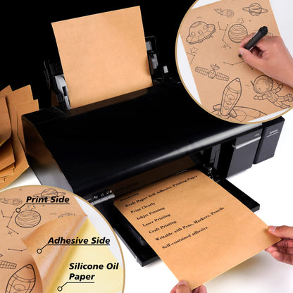 100 Sheets Kraft Sticker Paper Labels,Full Sheet Printable Sticker Paper Label 8.5" x 11" Self-Adhesive Labels for Laser & Inkjet Printer