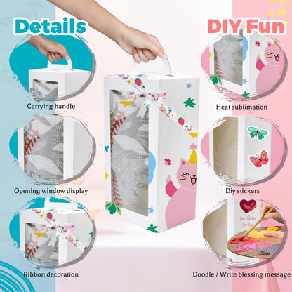 Joyclub 8 Pack White Gift Boxes with Ribbon for 40oz Tumblers with Handle Sublimation Ribbon Graffitiable Gift Box for Bridesmaid Gifts Mother's Day Easter Weddings DIY Decor