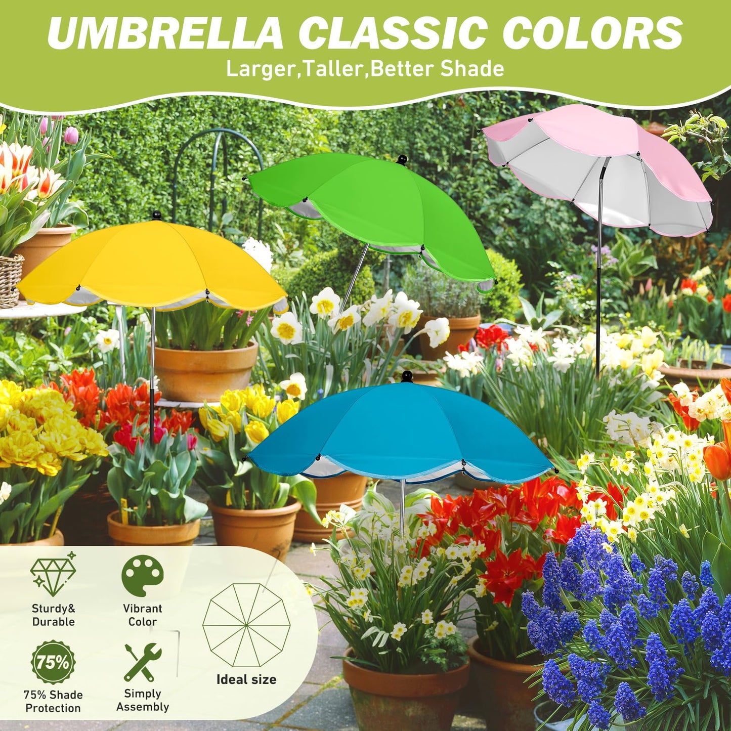 WYRJXYB 4 Pack Plant Umbrellas for Outdoor Plants,26" Larger Garden Umbrella Sun Shade for Garden Beds Potted Plants-Upgraded 43.3" Higher Adjustable Angle Plant Shade Cover Umbrellas for Flowers