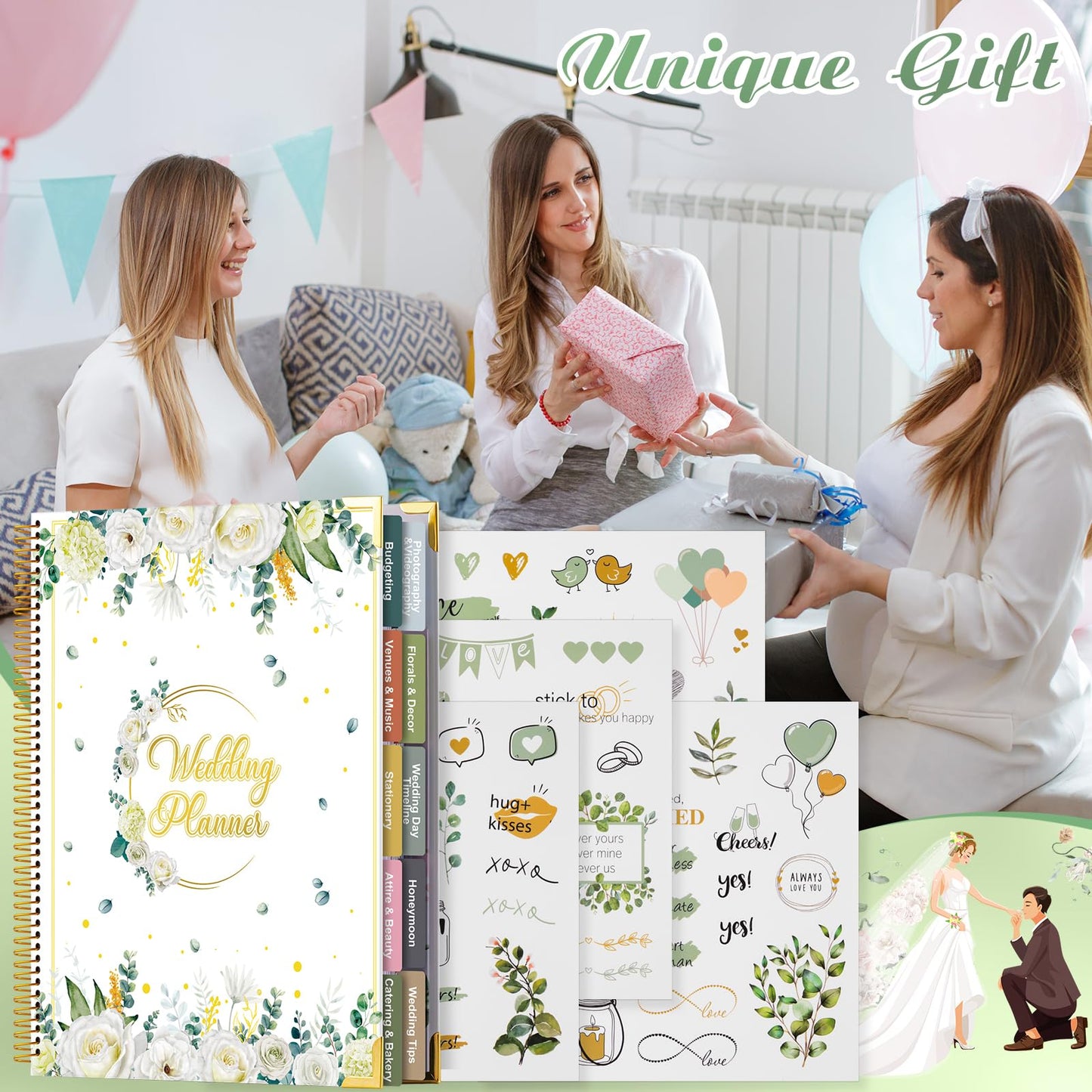 VinTS Wedding Planner 9 X 11 Countdown Wedding Planning Book and Organizer with Hardcover Design,Engagement Wedding gifts for Newly Engaged Couples, Future Brides Grooms (White)