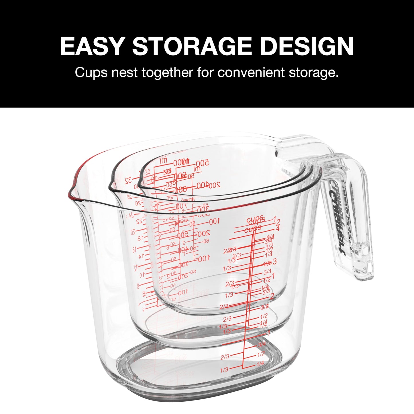Cuisinart 3-Piece Nesting Liquid Measuring Cups, Includes 1, 2, and 4 Cup (CTG-00-3MCC)