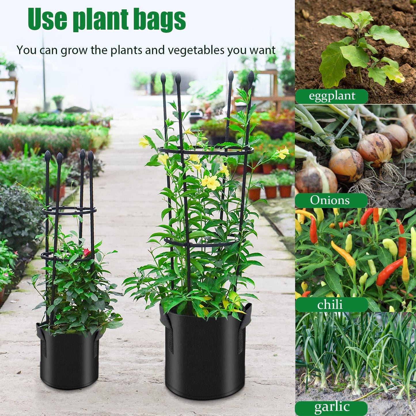 vinmoso 10 Pack Grow Bags 15 Gallon Heavy Duty Thickened Non-Woven Grow Bag with Handles Plant Grow Bags Planting Bags Plant Bags