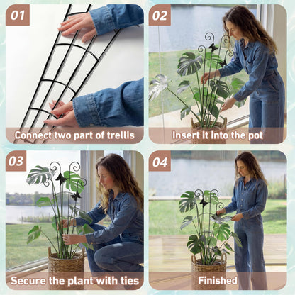COVERTIFY Stackable Monstera Plant Support with Crafted Butterflies - 16"/32" Garden Plant Trellis for Climbing Plants Indoor Outdoor, Rustproof Metal Stakes for Pothos Monstera, Set of 2P