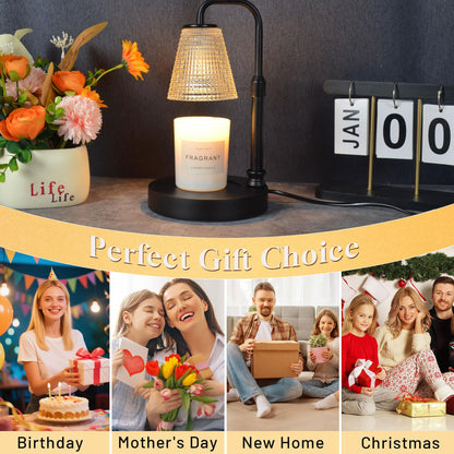 Couvkadl Candle Warmer Lamp with Timer, Dimmable Candle Warmer for Jar Candles, Height Adjustable Wax Melt Warmer, Birthday Gifts for Women Mom, House Warming Gifts New Home Decor