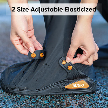 Waterproof Shoe Covers, Thickened Rain Boot Shoe Cover Reusable & Foldable Non-Slip with Reflector for Men Women