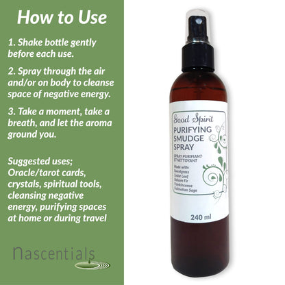 Smudging Spray by Nascentials 240ml | Sweetgrass, Cedar Leaf, Balsam Fir, Frankincense & Dalmatian Sage | Bonus 60ml Travel Size | Spray to Cleanse Spaces and Energy | Made with Pure Essential Oils
