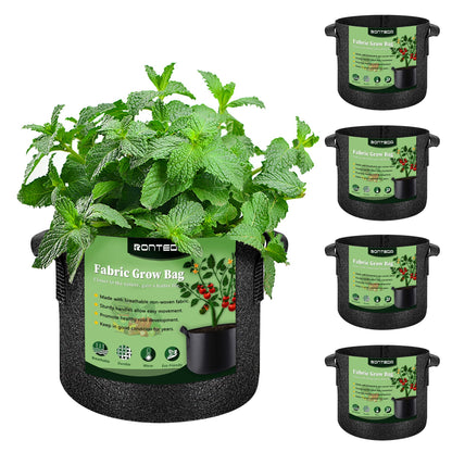 RONTEDA 5-Pack 10 Gallon Grow Bags - 10 Gal Fabric Pots Cloth Pots Heavy Duty Nonwoven Plant Bag with Handles for Vegetable Tomato Potato Fruit Flower Garden Planting (Black)