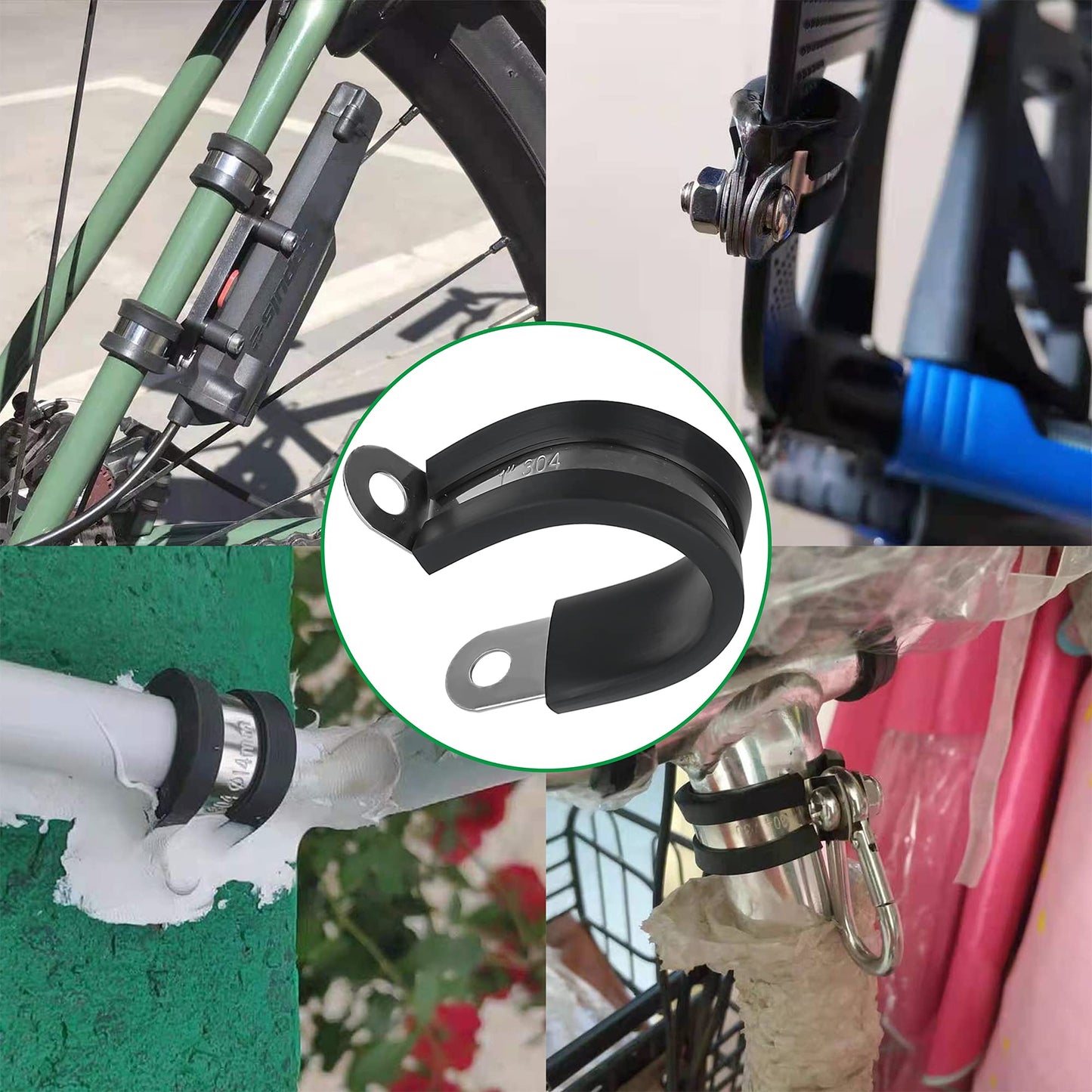 OURU 56PCS Cable Clamps Assortment Kit,6 Sizes—1/4" 5/16" 3/8" 1/2" 5/8" 3/4" Stainless Steel Rubber Coated Cushioned Insulated Cable Clamp,Automotive Cable Wire Clamps,Pipe Clamps,Metal Clamp