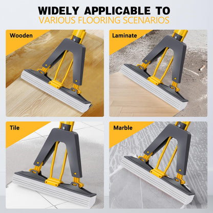 Sponge Mops, Self Wringing Mop with 3pcs Absorbent Sponge Head, Hand Wash Free Mop with 50" Long Handle, for Hardwood Laminate Tile Marble Floor Cleaning
