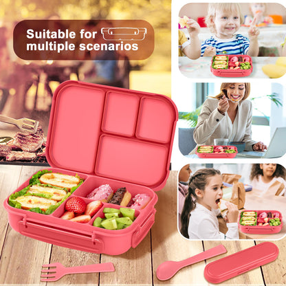 Amathley Lunch Box Kids,Bento Box Adult Lunch Box,Leakproof Lunch Containers for Adults/Kids/Toddler,1200ML-4 Compartments bento Lunch Box with Utensil,Microwave & Dishwasher Safe (Pink Berry)