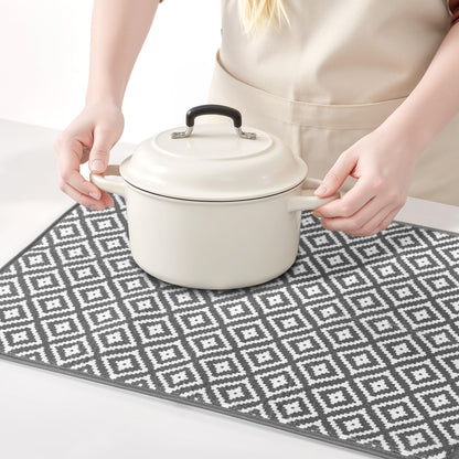 Subekyu 2 Pack Dish Drying Mat, 24 * 18 inch Ultra Absorbent Microfiber Dishes Drainer Mats for Kitchen Counter, Large Size Dish Drying Pad with Rhombus Patterns