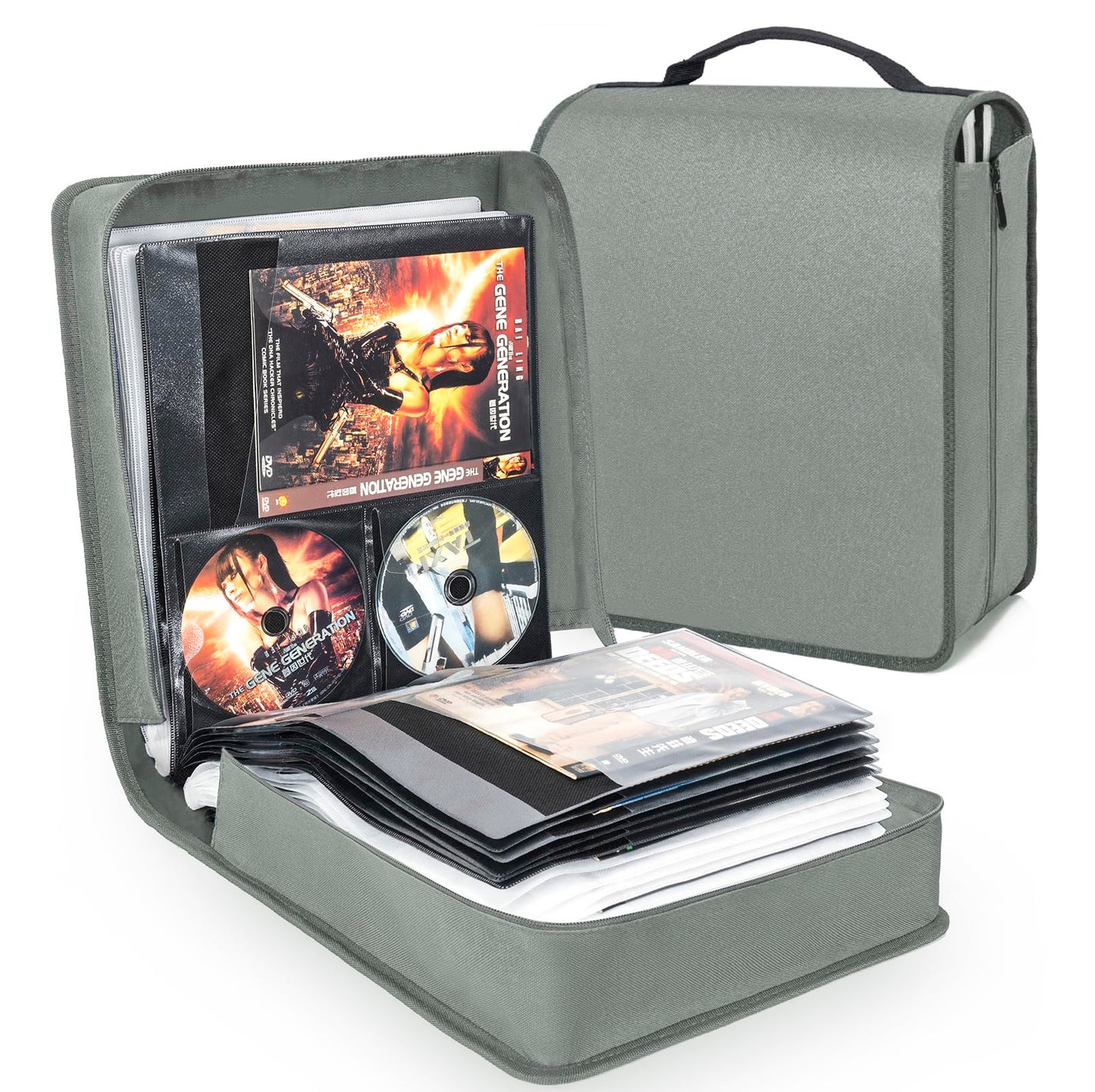 AKOZLIN DVD CD Storage Case with Extra Wide Title Cover Pages Portable Carrying Binder Holder Wallet Album DVD Case Protective Movie Media Storage Organizer 136 Disk Units,68 Booklet Pockets,Grey