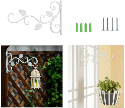2 Pieces Hanging Plant Holder, Iron Wall Hooks for Flower Basket, Flower Hooks, Retro Garden Hooks for Hanging Baskets, Bird House, Lantern, Includes Screws and Expansion Screws(White(20 * 30cm))