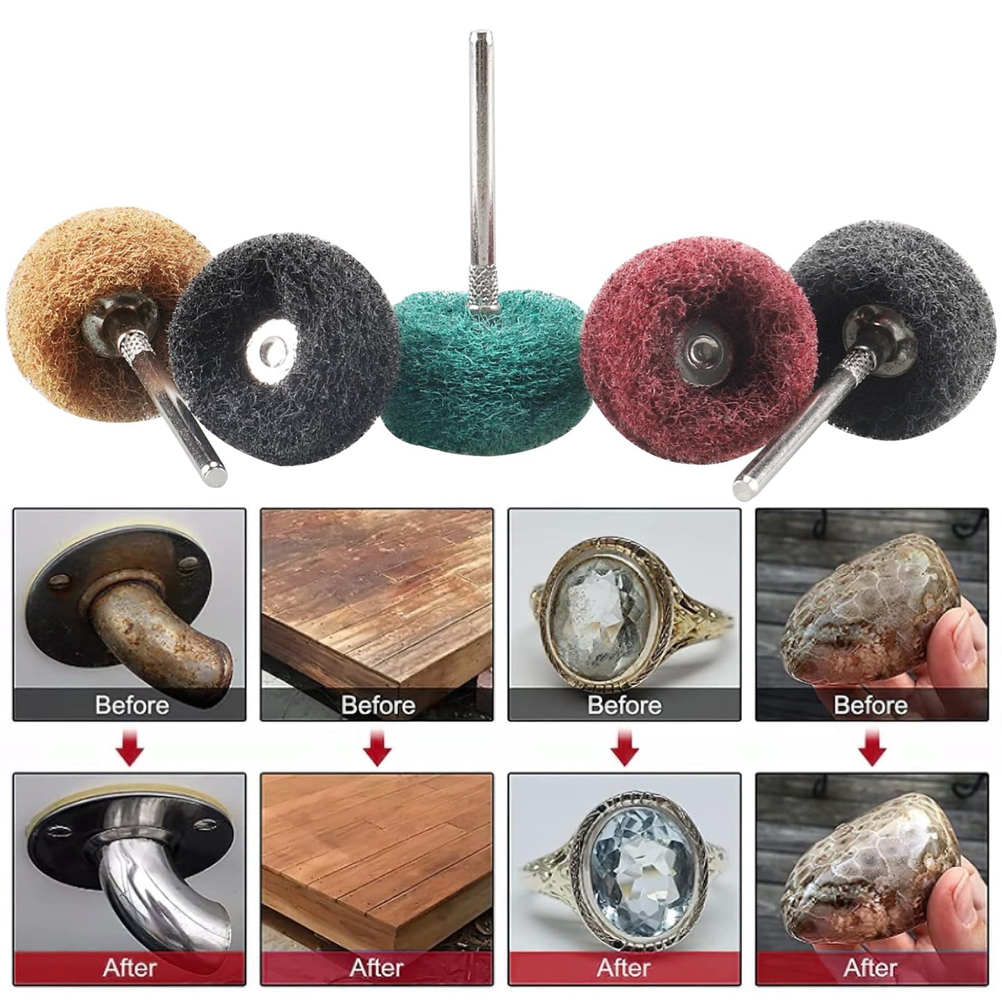 100 PCS Abrasive Buffing Wheels,1 inch Polishing Wheel Set for Proxxon Dremel Rotary Tool Accessory-1/8'' Shank
