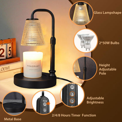 Couvkadl Candle Warmer Lamp with Timer, Dimmable Candle Warmer for Jar Candles, Height Adjustable Wax Melt Warmer, Birthday Gifts for Women Mom, House Warming Gifts New Home Decor