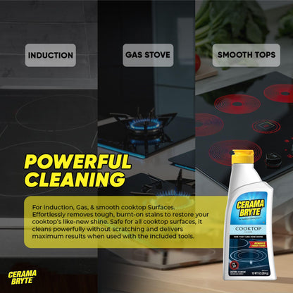 Cerama Bryte - Cooktop Cleaning Kit - Includes 10 oz. Bottle of Cerama Bryte Cooktop Cleaner, 1 Cleaning Pad and 1 Scraper