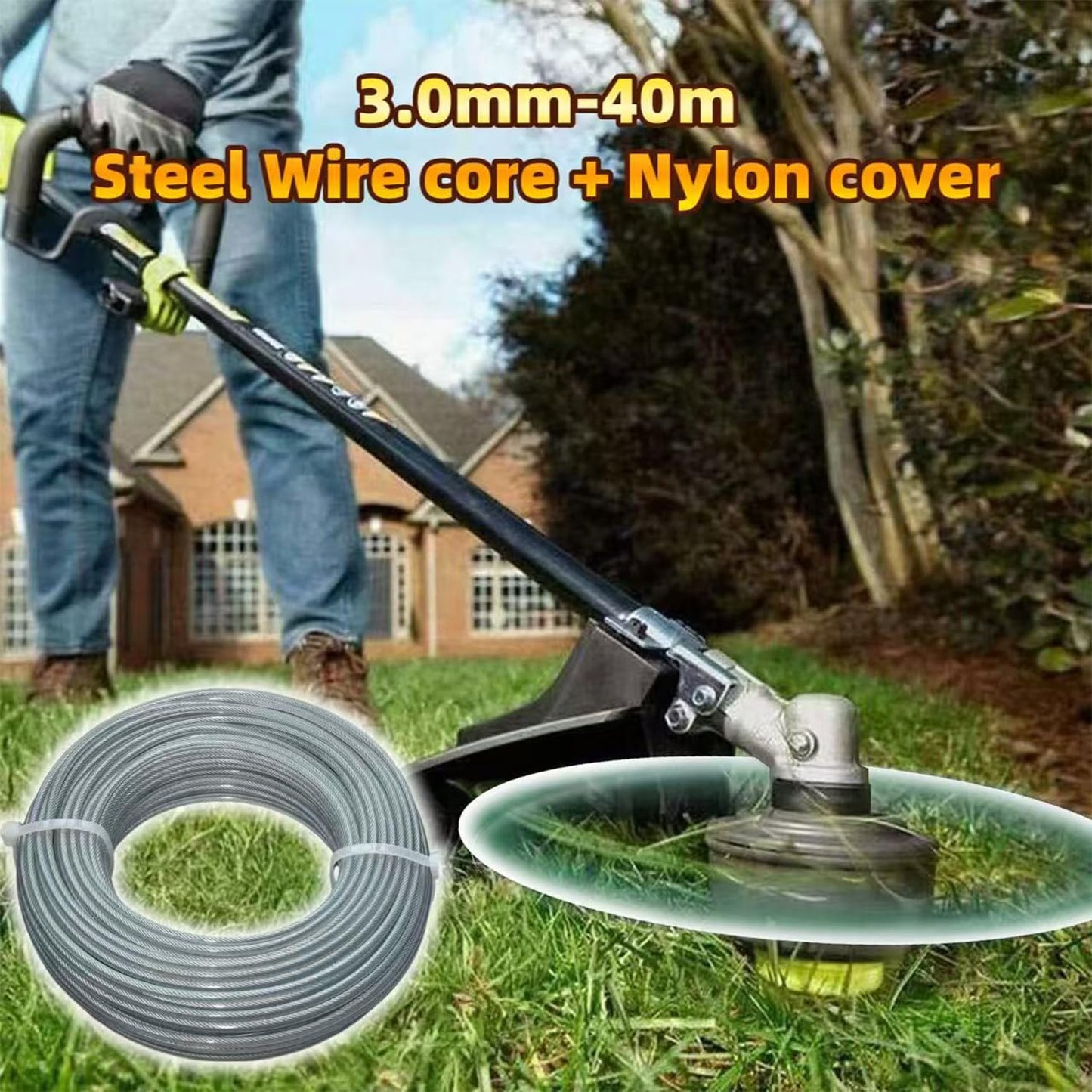 WELCAPAC 3.0mm×40m 0.12”/131ft Nylon Steel Trimmer Line | Universal Round Weed Eater String for Grass Trimmers & Lawn Edgers | Heavy-Duty Spool-Compatible Cutting Cord (Replacement for Gardens, Lawns)