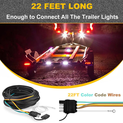 4 Pin 5 Wire Trailer Wiring Harness, 22FT Trailer Connector Light Kit 4 Pin,Boat Trailer Wiring Harness, for Connection Both-Side Taillights of Trailer Boat RV ATV w/Nylon Net Tube Protection