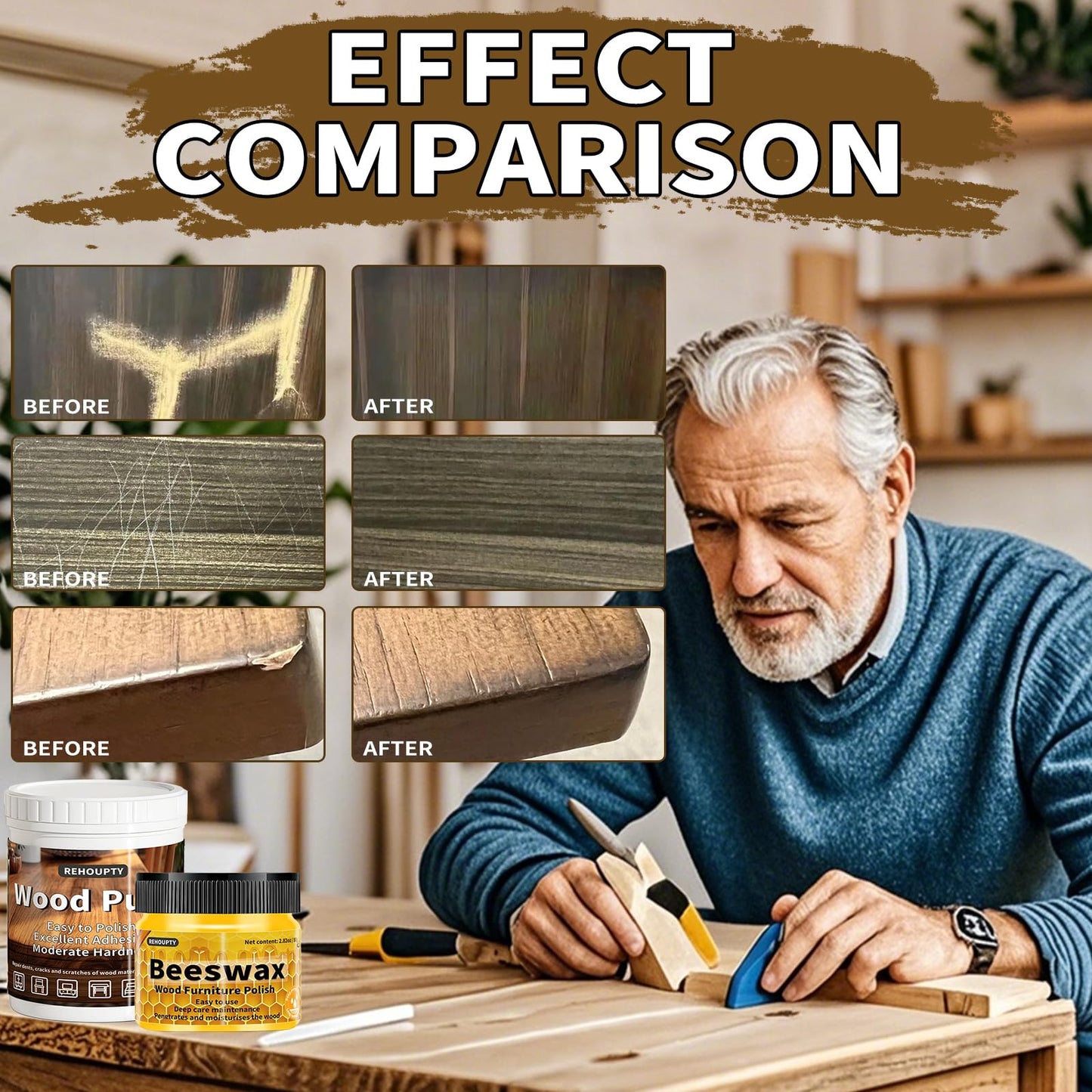 Wood Furniture Repair Kit, All-in-One Hardwood Floor Scratch Repair Kit Include Wood Putty & 12 Colours Wood Touch Up Markers and Beeswax, Vinyl Floor Repair Kit for Scratch, Cracks, Stain, Holes