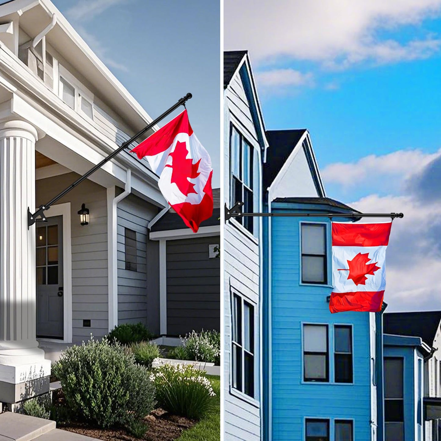 Flag Pole - Tangle Free Flagpole with Upgraded Bracket, 6 FT Stainless Steel Flag Poles for Outside House, Residential or Commerical - Flag Pole Kit for Proud Canadian Flag (Without Flag, Black)