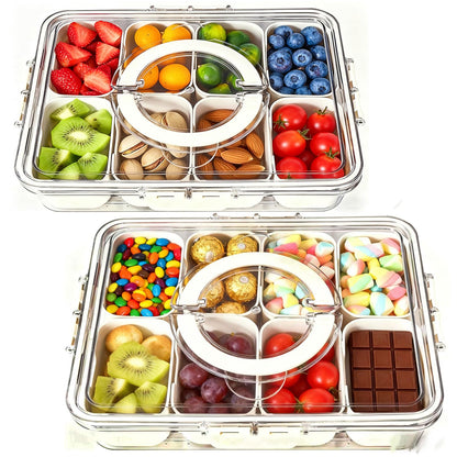 8-Compartment Snack Box with Lid, Clear Portable Serving Tray Organizer for Snacks, Fruits, Nuts, Candy, Ideal for Party, Travel, Picnic (2)
