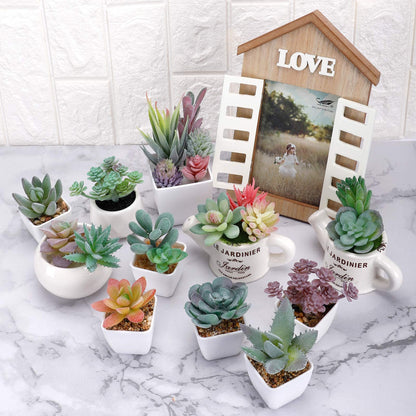 CEWOR 20pcs Artificial Flocked Succulents Mini Fake Succulent Plants Faux Premium Decor for DIY Crafting Home Floral Wall Garden Arrangement Office Decoration (Unpotted)