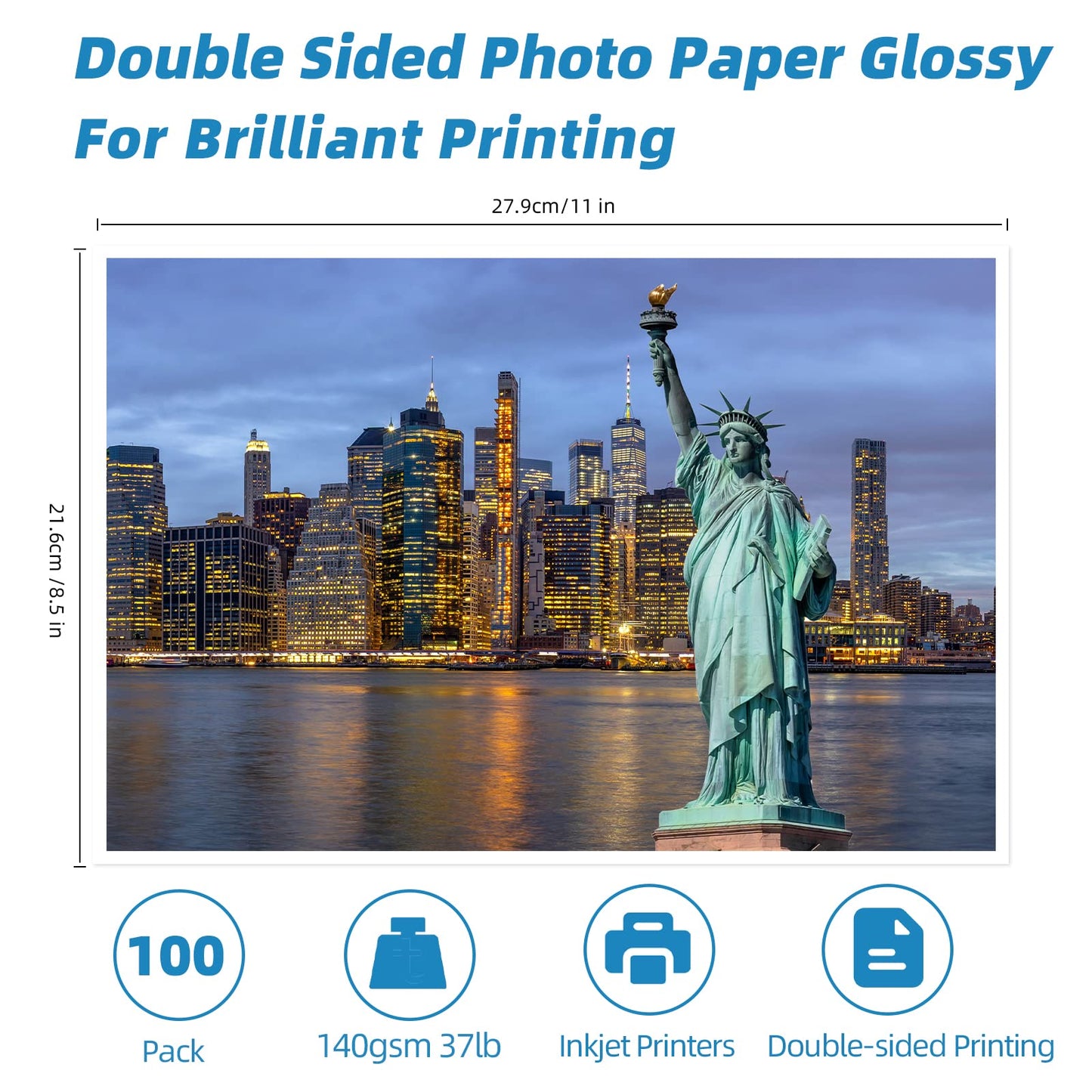 Uinkit 100 Sheets Brochure Paper Glossy Double Sided 8.5x11 Inkjet 37lb 140gsm Dye Ink Thin Photo Picture Flyer Calendar Magazine CD Cover Letter