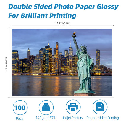 Uinkit 100 Sheets Brochure Paper Glossy Double Sided 8.5x11 Inkjet 37lb 140gsm Dye Ink Thin Photo Picture Flyer Calendar Magazine CD Cover Letter
