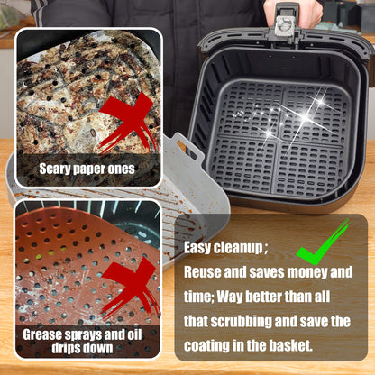 Golden Associate Silicone Liners Square for Air Fryer, 2 Pcs Non-stick Food-grade Reusable Basket Silicone Pot Baking Tray Airfryer Accessories, Top Size 10 inches, Bottom Size 9 inches