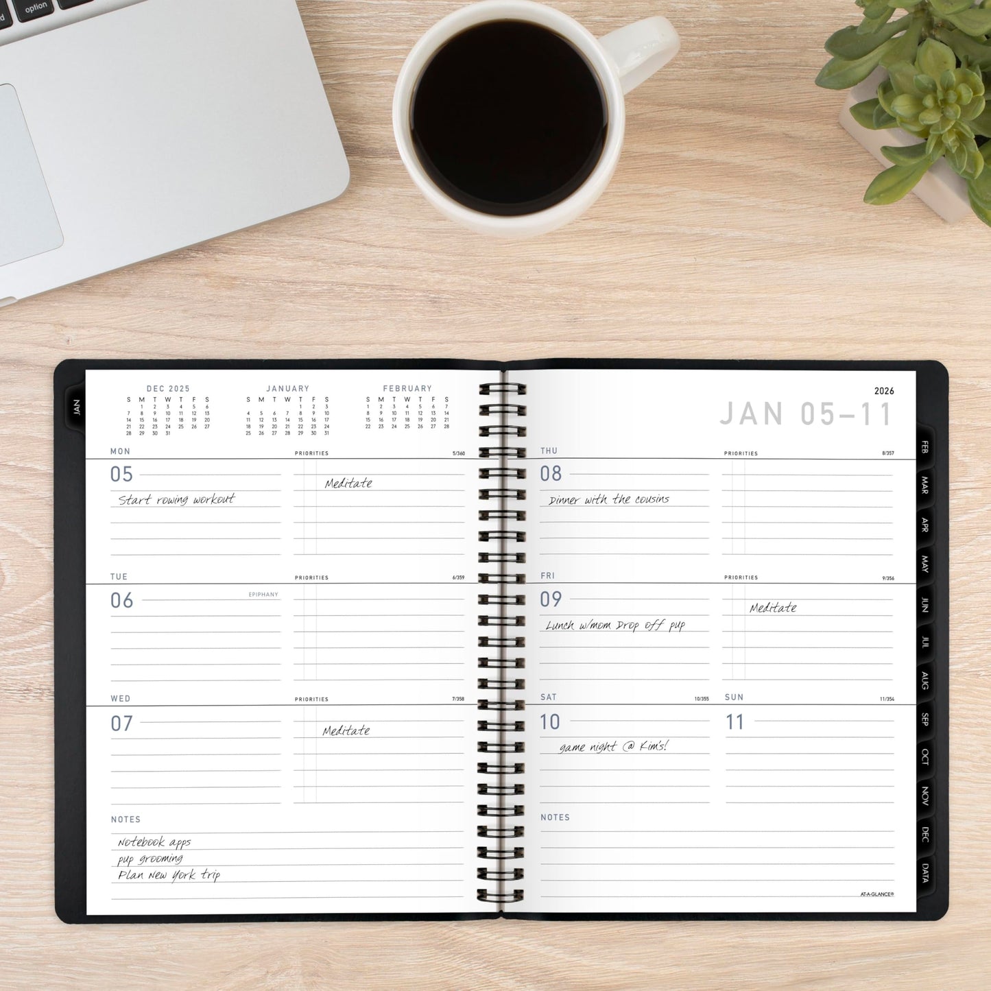 AT-A-GLANCE 2026 Planner, Weekly & Monthly, 7" x 8.75", Medium, Contemporary Lite, Black (70545X0526)