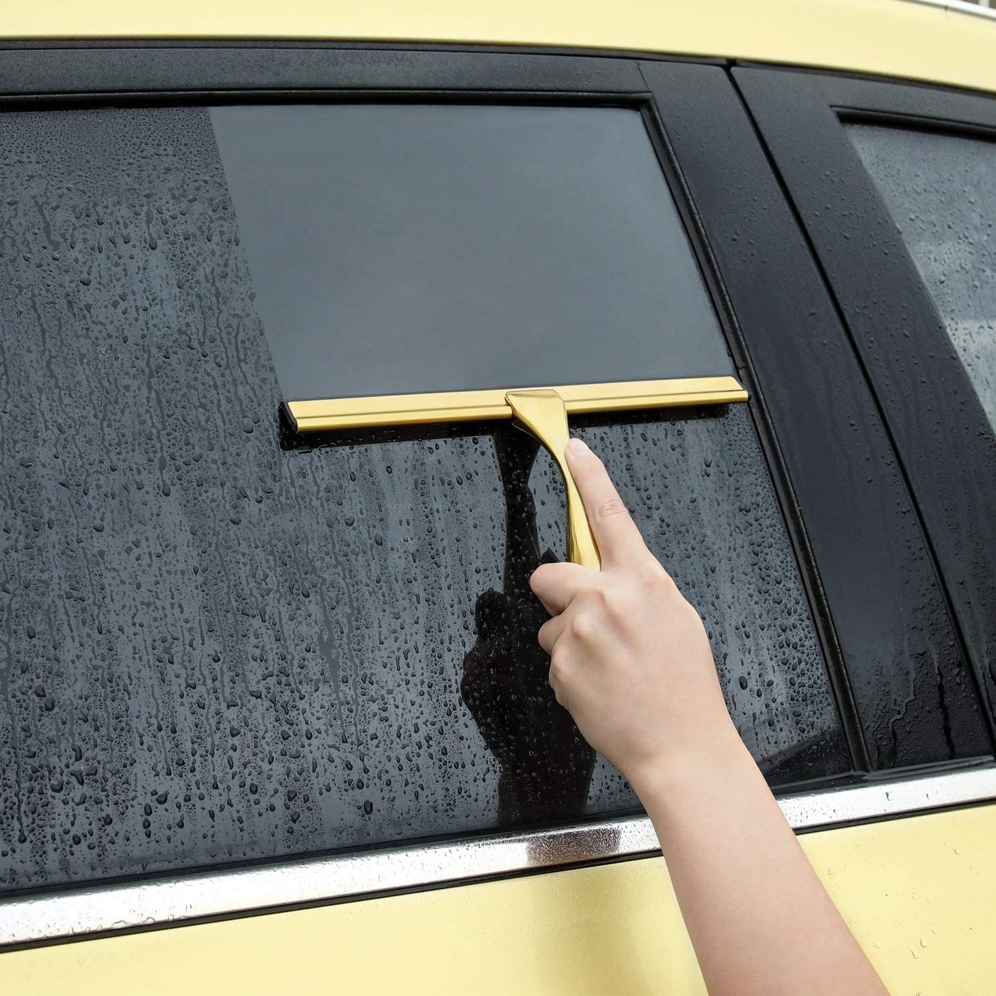 Sishynio All-Purpose Shower Squeegee for Shower Doors, Bathroom, Window and Car Glass - Golden, Stainless Steel, 10 Inches