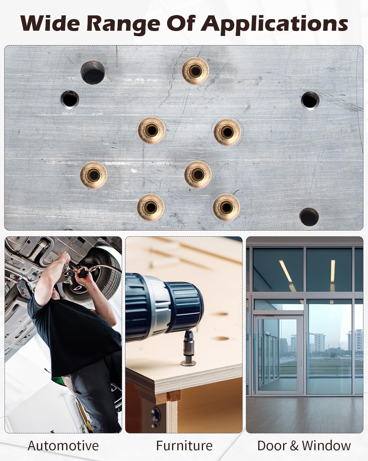 AOKLIT 50 Pcs Multi-Grip Rivet-Nuts, 1/4-20 Rivet Nut Steel Pre-Bulbed Shank, Plus Nut Color Zinc Plated Flat Head Threaded Insert Nut