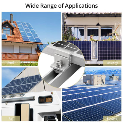 Anbte 10PCS Solar Panel End Clamp, 30-50mm Adjustable, Z Brackets for Solar Panels Include 10 Screws M8, Aluminum Rail End Clamps for Solar Panel PV Mounting System (Silver)