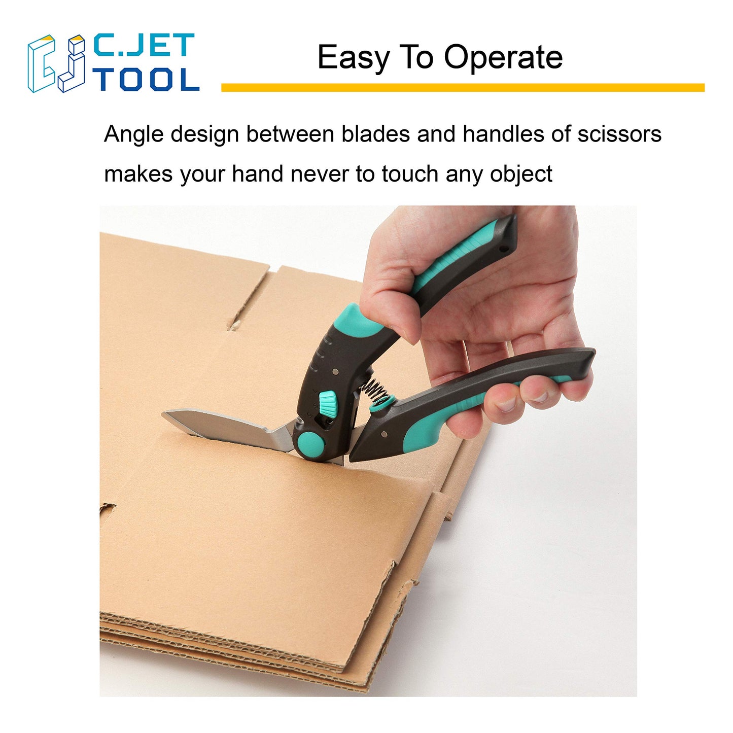 C.JET TOOL 10" Heavy Duty Scissors, Professional, Turquoise, Stainless Steel, Carpet, Cardboard, Leather, Pruning, Gardening