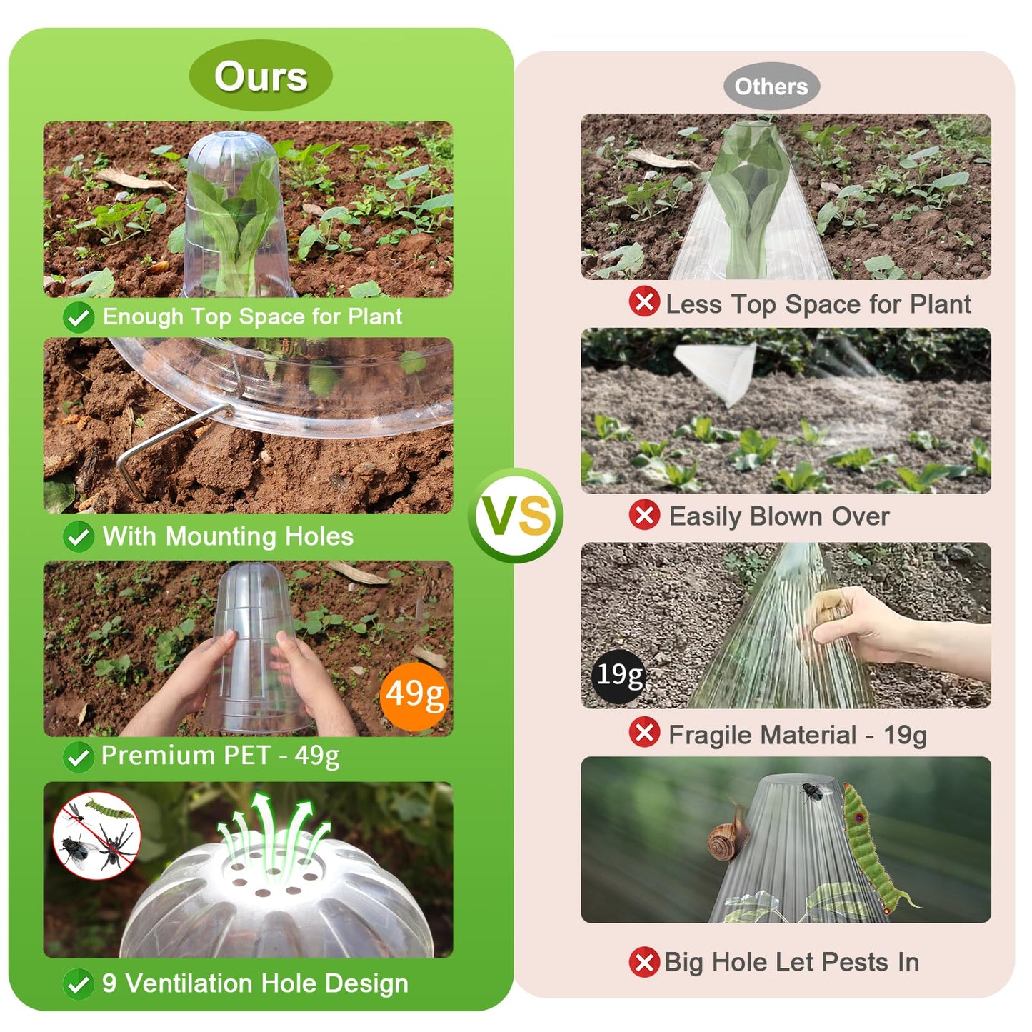 SEOIMU 【10 Pcs】 Upgraded Transparent Garden Cloches for Plants, Reusable Plant Covers, Plant Protectors from Animals for Garden Plants, Plant Covers Freeze Protection
