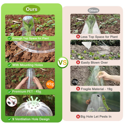 SEOIMU 【10 Pcs】 Upgraded Transparent Garden Cloches for Plants, Reusable Plant Covers, Plant Protectors from Animals for Garden Plants, Plant Covers Freeze Protection