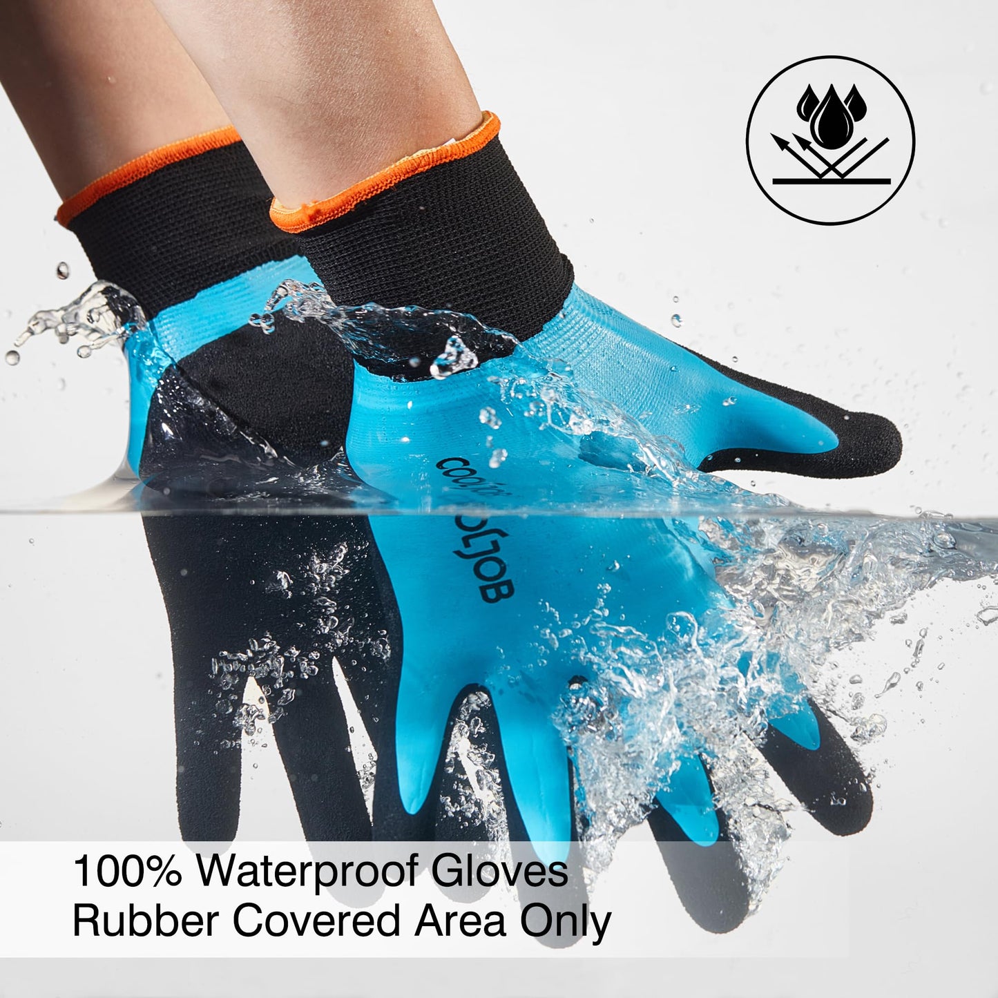 COOLJOB Waterproof Gardening Gloves for Women & Men, 2 Pairs Pack Work Gloves with Double Latex Coating, for Construction, Mechanic, General Purpose, Blue, Medium
