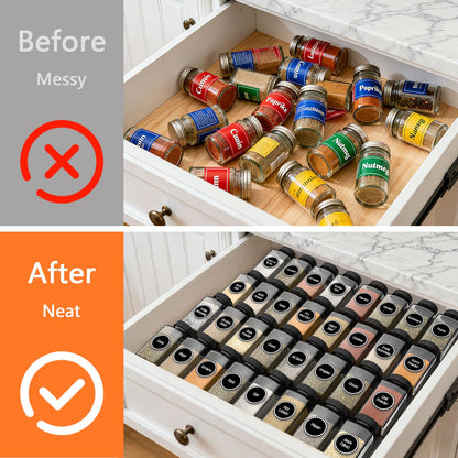 Ceecysaa Spice Drawer Organizer, 4 Tier- 8 Pack Expandable from 9" to 18" for Seasoning Jars Drawers Insert, Kitchen Spice Rack Organizers for Drawer/Countertop (Jars Not Included)