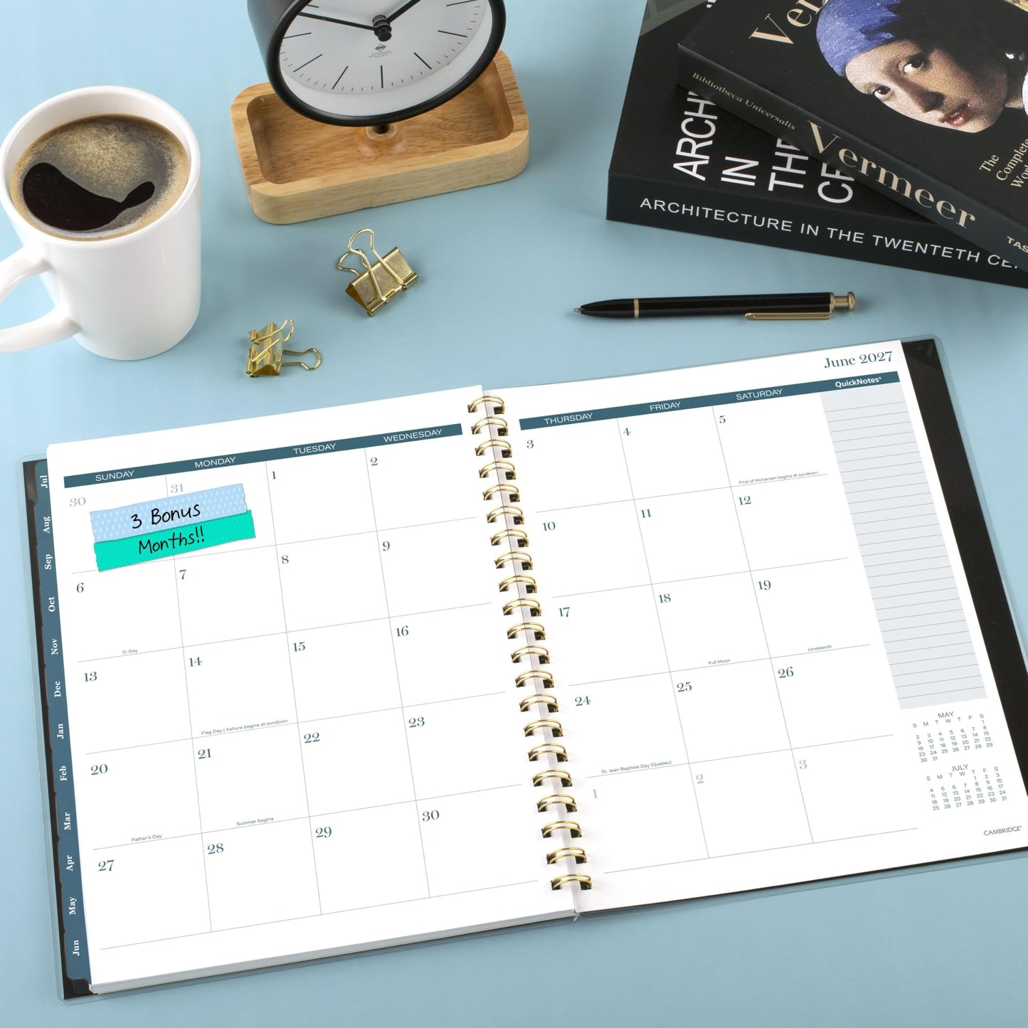 Cambridge Planner 2026-2027 Weekly & Monthly Academic 12-Month July-June, 8-1/2" x 11", Tundra (1798-905A)