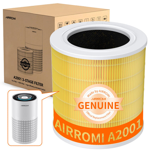 AIRROMI A2001 HEPA Air Purifier Replacement Filter: Original 3-in-1 Filter, Removes 99.97% of 0.3 Micron Particles, Yellow Activated Carbon Filter - Pets & Allergen Specific -1 Pack