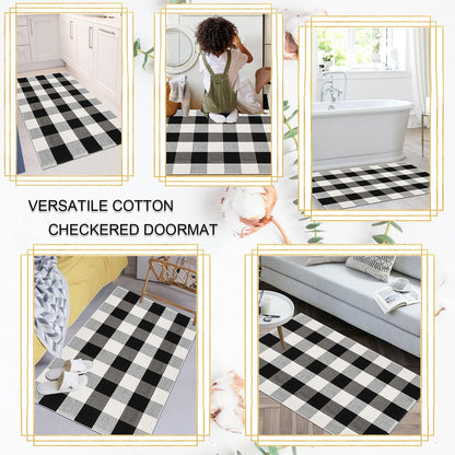 Cekene Buffalo Plaid Outdoor Rug 3x5 Black and White Checkered Rug Cotton Woven Washable Layered Porch Rug for Entryway Living Room Farmhouse Kitchen