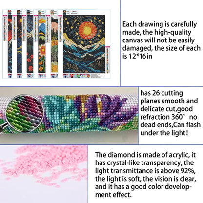 DOTSOPS 6 Pack Diamond Art Kits for Adults Diamond Painting Kits Gem Art Kits for Adults Women Beginner for Gift Home Wall Decor(Landscape Abstract 12x16 Inches)