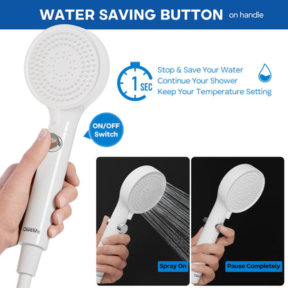 RV Shower Head with Hose and On/Off Button, High Pressure 5 Mode Shower Head Replacement, Easy Install, White –Upgrade for RV, Camper, Van, Travel Trailer, Motorhome, Boat and Tiny Home