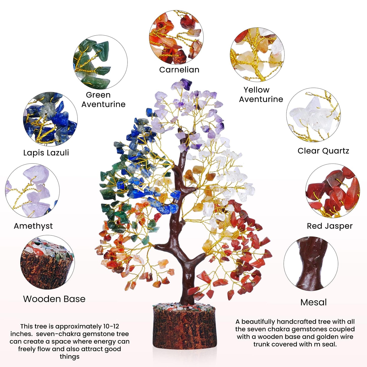 Chakra Tree of Life - Crystal Tree for Positive Energy - Seven Chakra Tree - 7 Chakra Tree, Money Tree, Feng Shui Decor, Chakra Stones, Crystals and Healing Stones, Premium Meditation Accessories