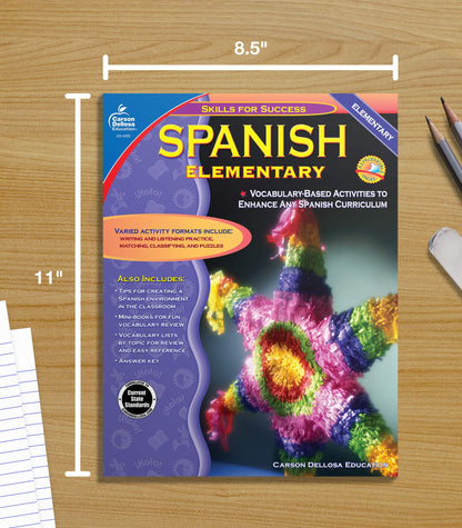 Carson Dellosa Skills for Success Elementary Spanish Workbook, Alphabet, Numbers, Basic Sight Words, Sentence Building Skills, and More, Classroom or Homeschool Curriculum