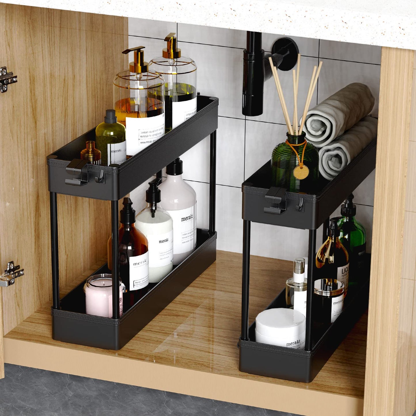 SPACEKEEPER Slim Rolling Storage Cart 4 Tier Bathroom Organizer Mobile Shelving Unit Storage Rolling Utility Cart Tower Rack for Kitchen Bathroom Laundry Narrow Places, Black