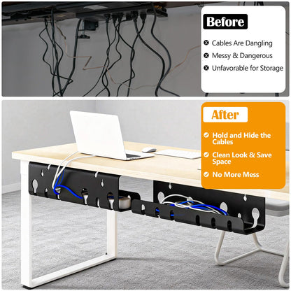 7 code Cable Management Under Desk, Set of 2 Stainless Steel Cable Organizer with Desk Accessories, Under Desk Storage, Cable Ties Cord Organizer, Desk Cable Management Box for Office, Home, Black
